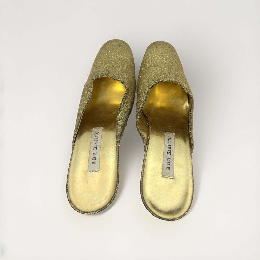 Ann Marino Gold Sparkle Almond Toe Block Heel Shoes Womens 10 - Picture 7 of 11